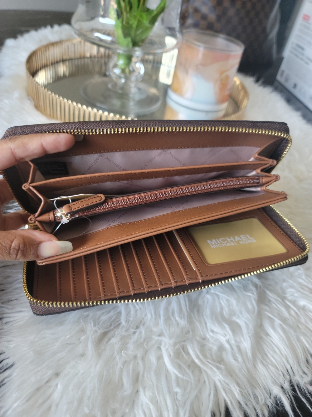 Michael Kors Brown Logo Zip Wallet - Picture 4 of 6